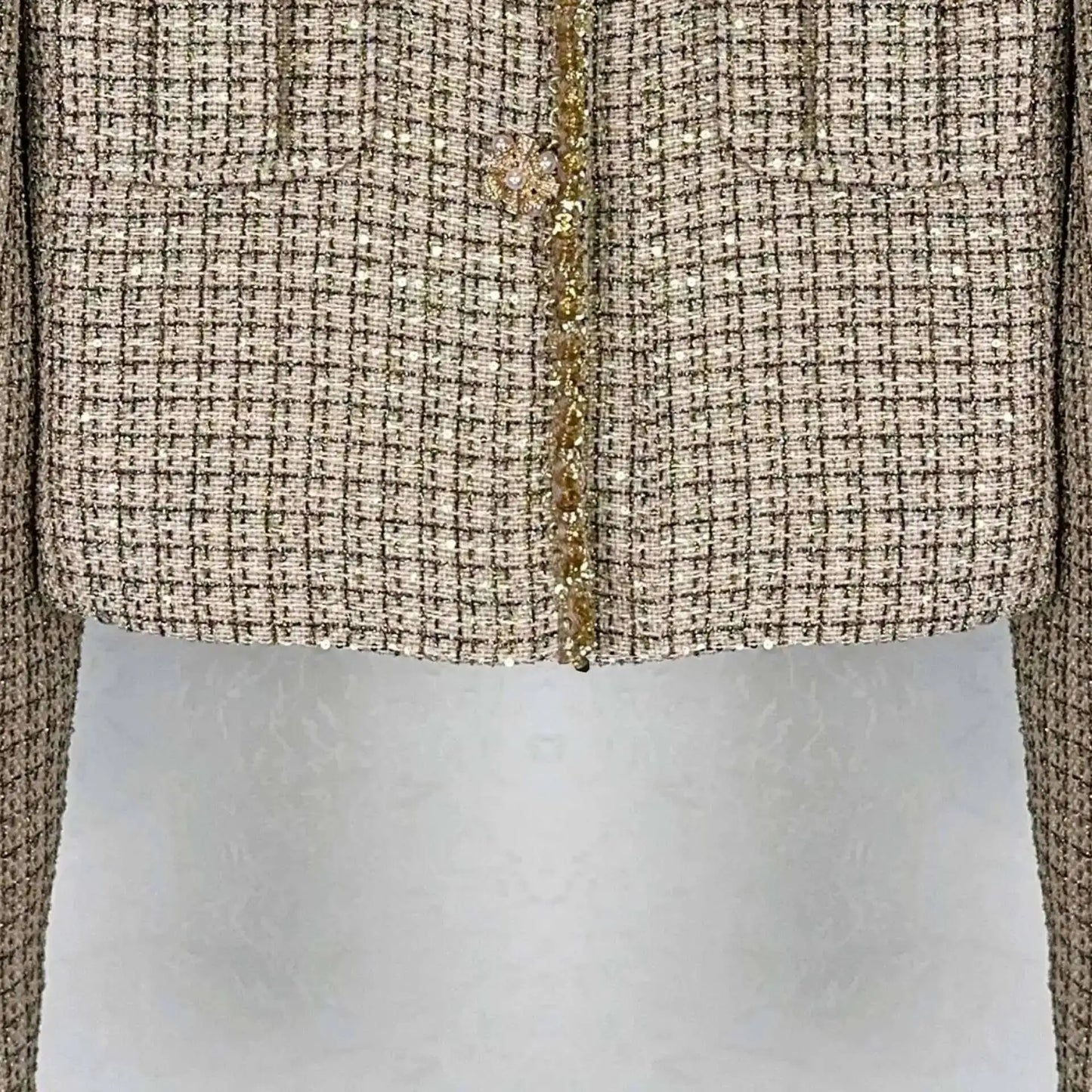 Autumn Winter Small Fragrant Style Gold Plaid Coarse Knitted Two Piece Set Women Suit Coat Tweed Jackets Midi Long Skirts Sets