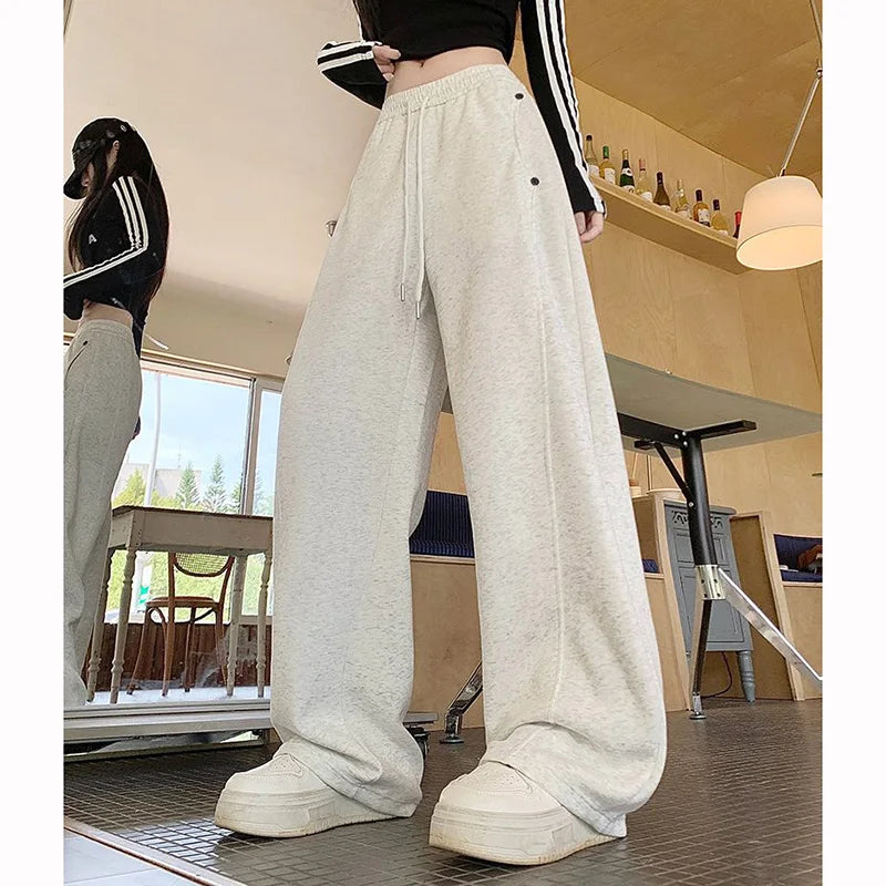Girls Solid Loose Fit High Waist Trousers 2025 Classic Female Wide Leg Sweatpants Women Korean Fashion Casual Pants