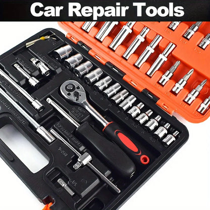53-Piece Car Repair Tool Set with Sockets and Case, Steel Construction, for Street-Touring Motorcycles and Vehicle Maintenance