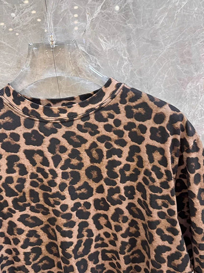 High-End Women's Retro Leopard Print round Neck Loose Short Sleeve T-Shirt 2025 New Style Commute Style Casual Inner Wear
