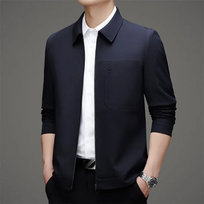 High End Anti Wrinkle Mature Men Business Casual Blazer Jacket Dad's Outfit Windbreaker Autumn Middle Aged Executive Coats