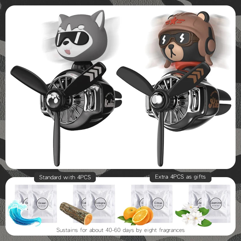 Rotating propeller plane pilot bear car air freshener accessories decoration vent outlet perfume fragrance diffuser ornament men