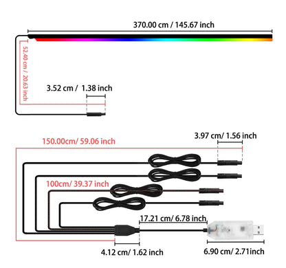 4in1 Symphony Automotive Door Frame color-changing RGB LED Interior Ambience light USB APP Remote Control Easy to Install