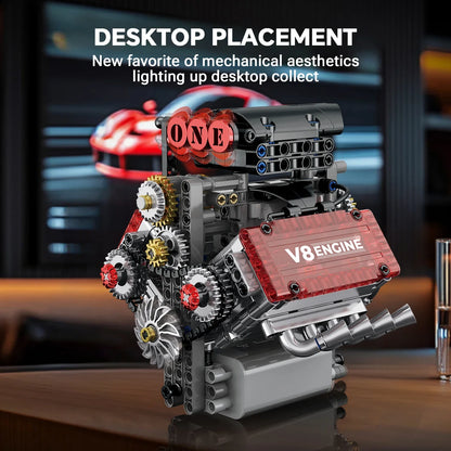 478PCS V8 Engine Building Block with L Motor Battery Case Box Car Model Technical Assembly Bricks Educational Toys Birthday Gift