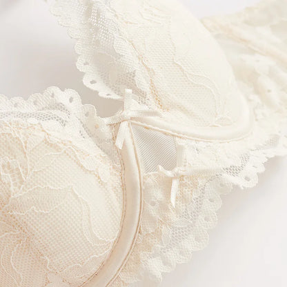 New Women Lace Flowers Embroidery Lingerie Set Sexy Hollow Thin Cup Push Up Bra Summer Comfort Underwear Adjustable Strap Bras