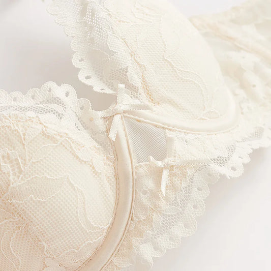 New Women Lace Flowers Embroidery Lingerie Set Sexy Hollow Thin Cup Push Up Bra Summer Comfort Underwear Adjustable Strap Bras