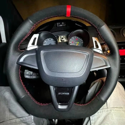 Non-Slip Suede Leather Car Steering Wheel Braid For Seat Ibiza 6J Mii 2012-2020 Hand Sewing Car Steering Wheel Cover
