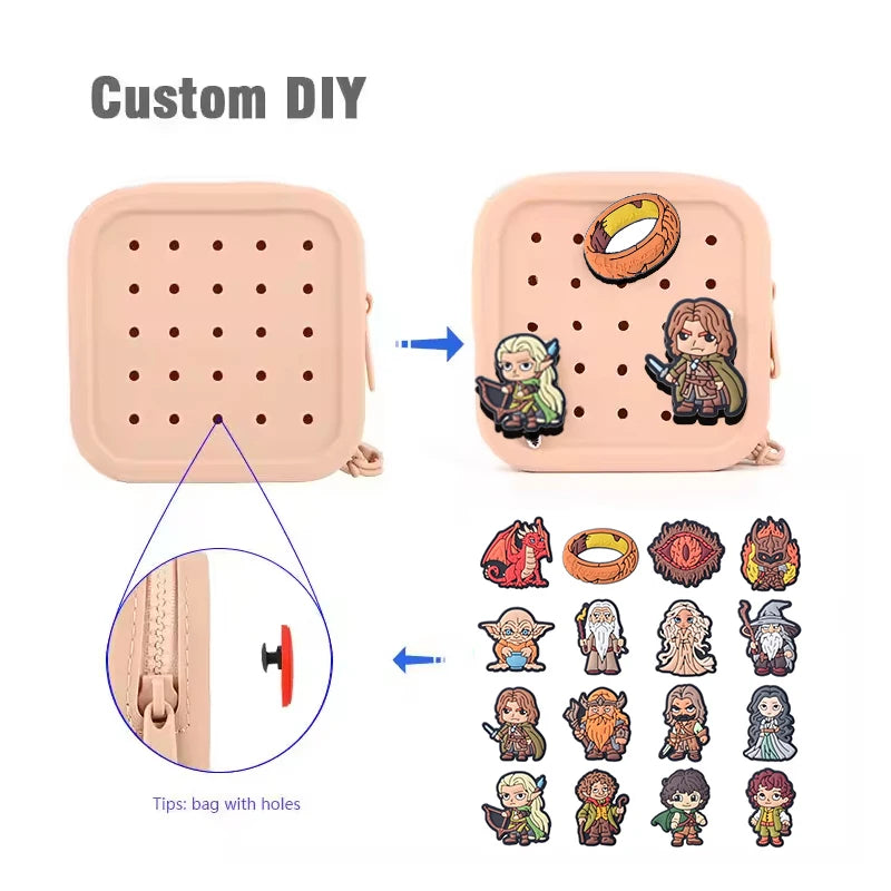 New 16pcs MIX Ring Movie Shoe Charms Fall winter Accessories Decorations PVC Classic Clog Buckle for Kids Party X-mas Gifts
