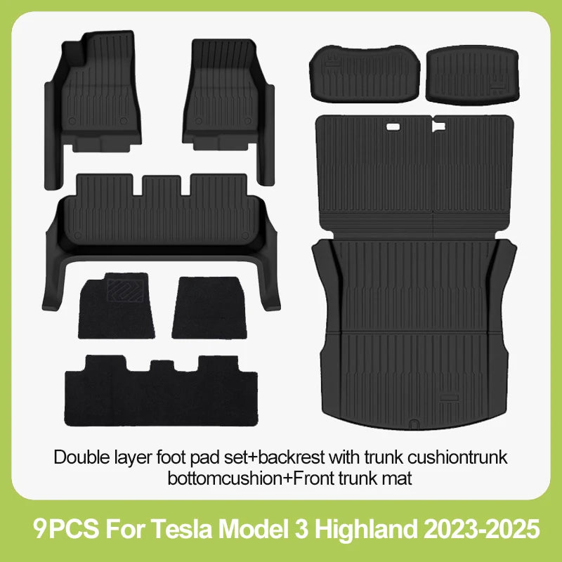 For New Tesla Model 3 Highland Car Floor Mats All-inclusive Threshold Style Foot Pads TPE Cargo Liner Seat Backrest Protective