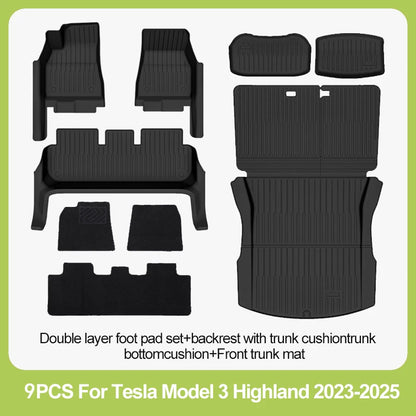 For New Tesla Model 3 Highland Car Floor Mats All-inclusive Threshold Style Foot Pads TPE Cargo Liner Seat Backrest Protective