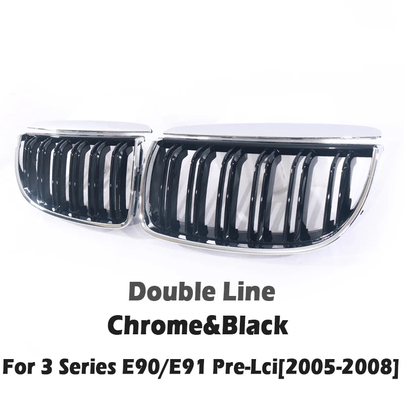 Carbon Fiber Chrome M Color Chrome Gloss Matte Black Grille Kidney Grill For BMW 3 Series E90 E91 Pre-Facelift 2005-2008 320 330