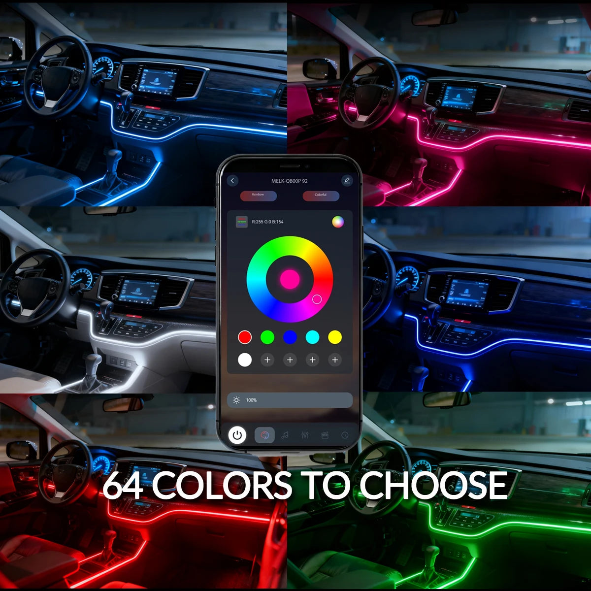 Symphony Streamer Car Ambient Light Interior LED Full Color RGB Neon Acrylic Strip Atmosphere Lighting Kit App