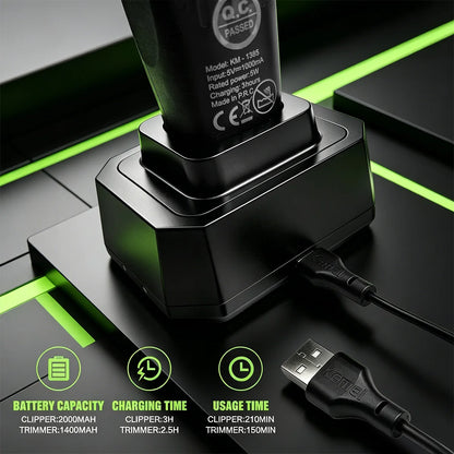 Kemei Professional Hair Clipper LED Display Trimmer Charging Base Hair Care Appliance Adjustable Clipper for Men KM-1385 KM-1386