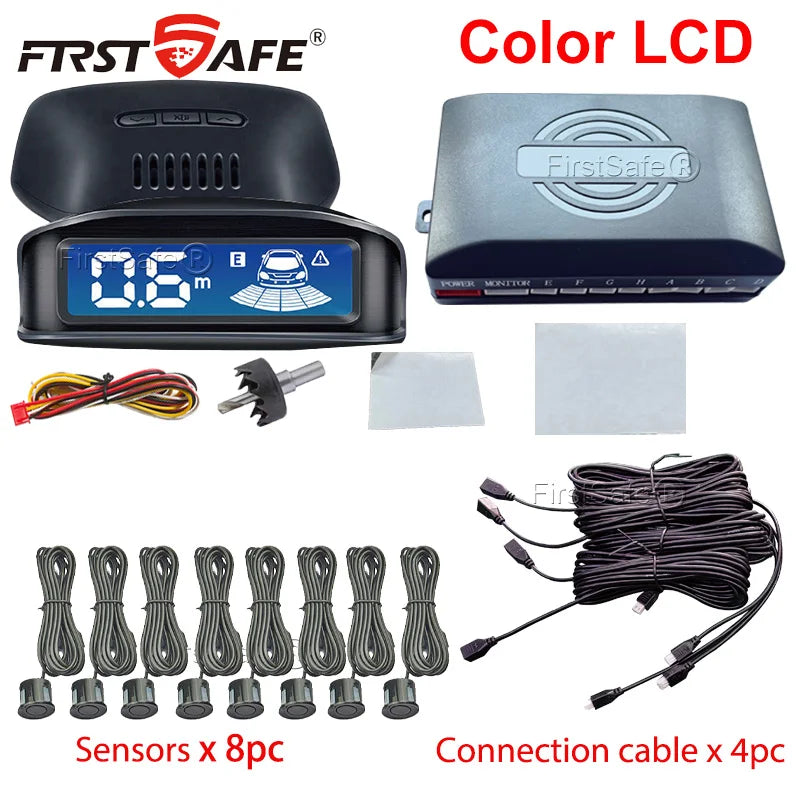 LED Reverse Radar 8 Sensors Backlight Display Voice Prompt Detection System Universal Auto Parking Safety Auxiliary Accessories