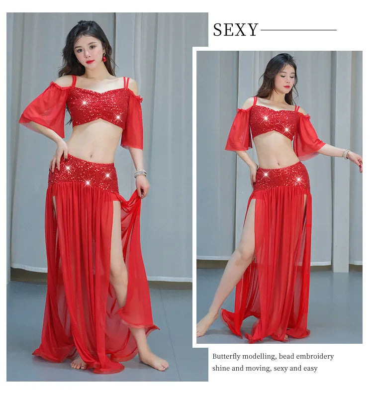 Sexy Sequin Belly Dance Costume 2025 Summer New Arrival High-End Practice Suit Performance Ethnic Dancewear Chinese Manufacturer