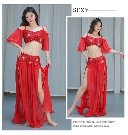 Sexy Sequin Belly Dance Costume 2025 Summer New Arrival High-End Practice Suit Performance Ethnic Dancewear Chinese Manufacturer