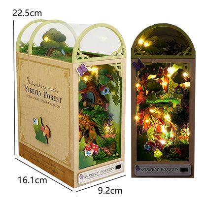 Wooden Book Nook DIY Miniatures Shelf Insert Dollhouse Building Bookshelf Bookend Home Decoration Doll Houses Toys For Xmas Gift