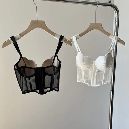 French Long Fishbone Mesh Patchwork Bra Set Slim Shaping Chest Lift Up Sexy Lingerie Outfit Soft Comfortable Underwear S-XL Suit