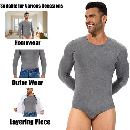 :Men's Long Sleeve Shapewear Bodysuit High Stretch Full Body Shaper Tummy Control Slimming Faja Round Neck Thermal Undershirt