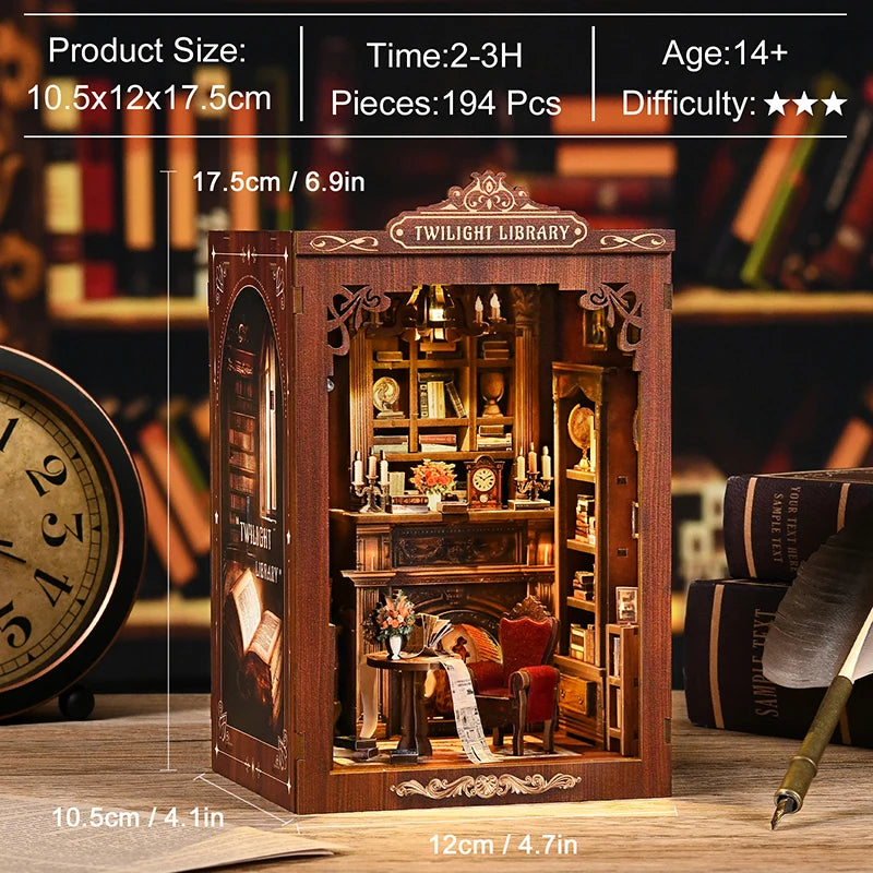 Bookshelf Set DIY Book Nook Kit 3D Wooden Doll House Puzzle Bookshelf Insert Decor With LED Light Dollhouse Model Birthday Gifts