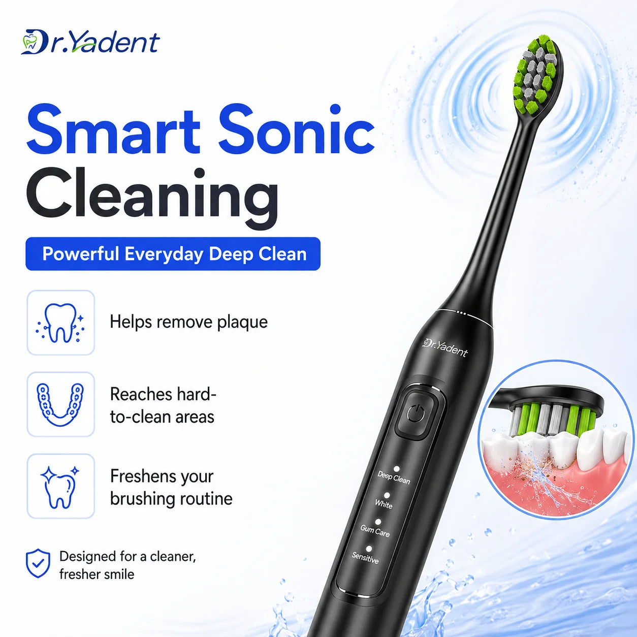 Dr.Yadent YD05 Sonic Toothbrush Gentle to Adult Gum 4 Modes 6 Soft Bristles Heads 2 Mins SmartTimer with Fast USB-C Rechargeable