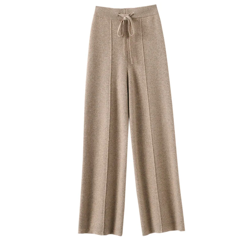 Autumn winter versatile cashmere wide-leg trousersfemale knitted high waist thickened straight tube wool trousers loose trousers