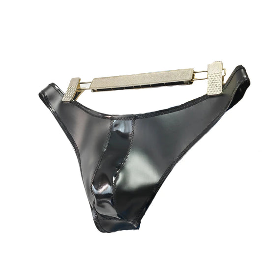 Sexy Men Double Sided PU Hot Short Shiny U Convex Briefs Sexy Lingerie G-string PVC Faux Latex Low Waist Bikini Gay Wear Plus