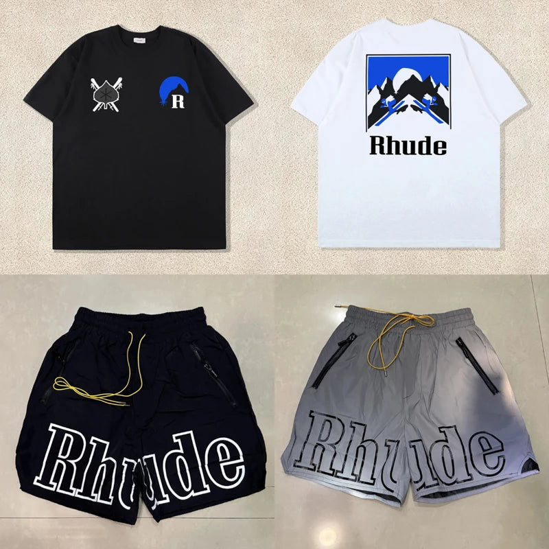 26SS High Street Hip Hop Simple Versatile Rhude Casual Shorts Men Heavy Fabric Letter Print Sports Shorts