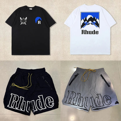 26SS High Street Hip Hop Simple Versatile Rhude Casual Shorts Men Heavy Fabric Letter Print Sports Shorts