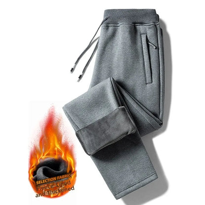 Men's Winter Thickened Fleece Lined Casual Pants Loose Fit Sporty Youthful Style mid Waist Long Trousers with Cuffed Ankle