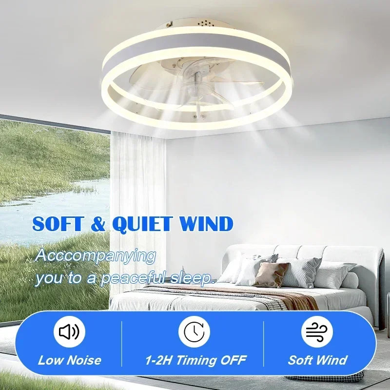 Latest Models Embedded LED Ceiling Fan with 5 Blades and Lights and Remote Control, Adjustable from 3000K to 6500K Lighting