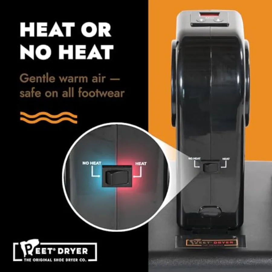Electric shoe and boot dryer for home use, PEET Advantage Plus 4-shoe model with fan and heat settings, black plastic housing,
