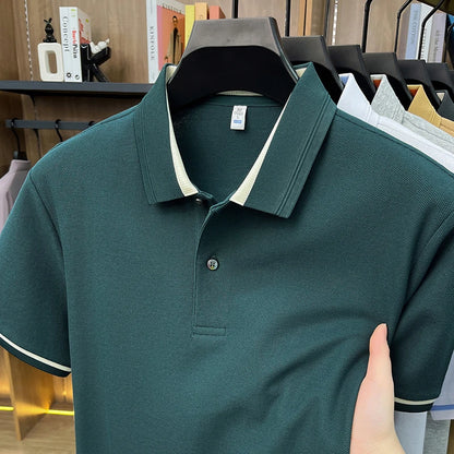 100% pure cotton men's polo shirts summer high-end comfort breathable short sleeve golf business stylish everyday essential top
