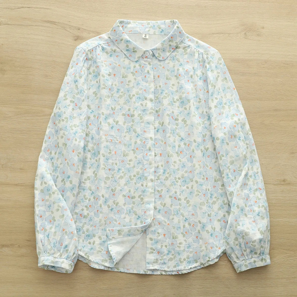 New Autumn women's clothing 100% cotton yarn rustic blue flower print shirts and blouses for women long sleeve shirts