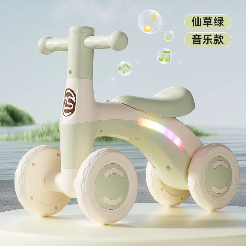 4-Wheel Anti-Tip Baby Balance Bike Silent Glider Walker No Pedal Toddler Ride-On Toy for Boys Girls 1-3 Years Kids Training Gift