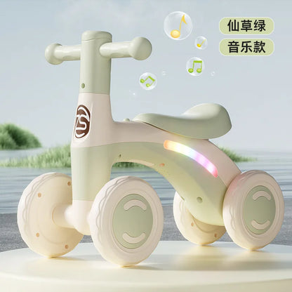 4-Wheel Anti-Tip Baby Balance Bike Silent Glider Walker No Pedal Toddler Ride-On Toy for Boys Girls 1-3 Years Kids Training Gift
