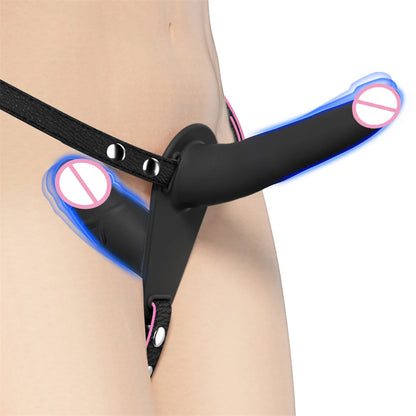 Strap-on Dildo Vibrator Vaginal Masturbatoion Clitoris Stimulator Wearable Double Head 10 Vibration Sex Toys for Couple Lesbian