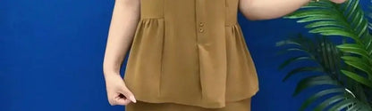 Summer 2026 Fashionable Mommy Set Women's Loose Belly Covering Slimming Two-Piece Suit High-End  Color Casual Wear