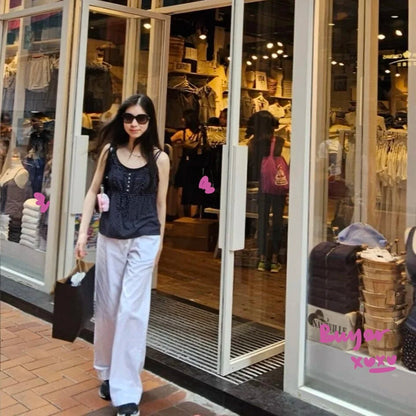Brandy Melville Pure Cotton Three-Button Base Layer Vest Sweet Style V-Neck Sleeveless Tank Top for Women Spring Summer