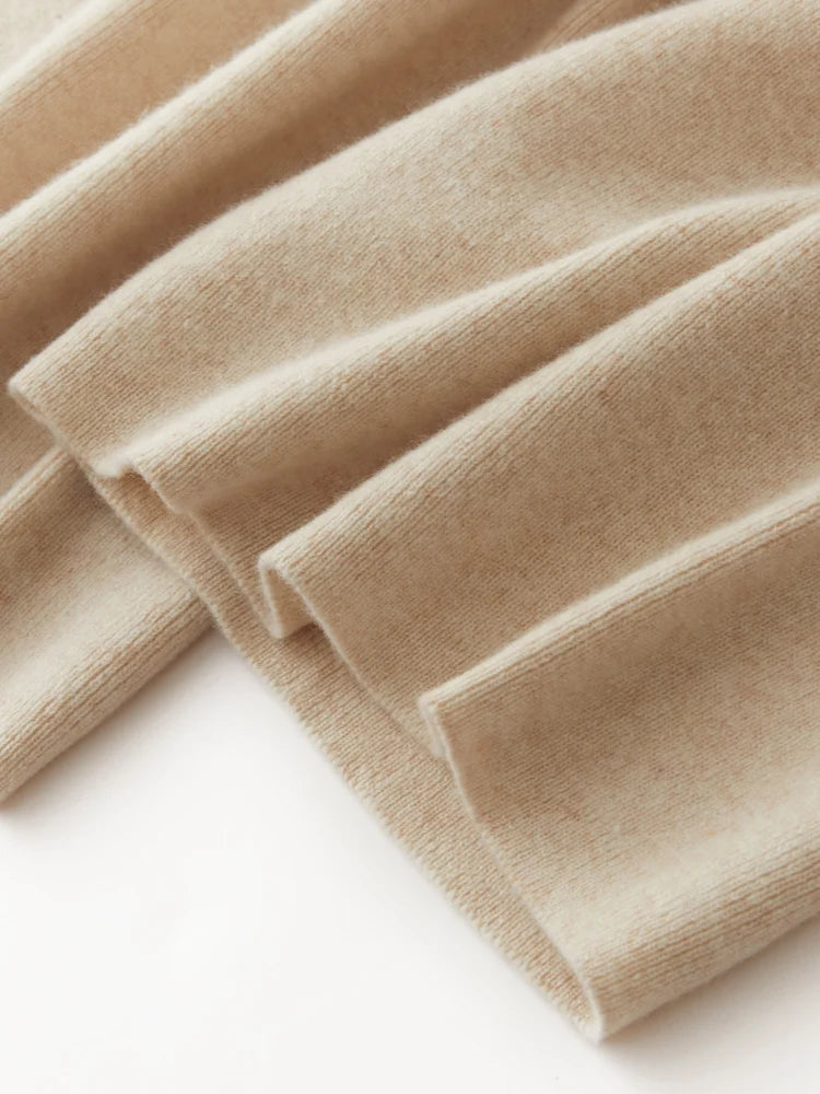 Chic Wide-Leg Pants Women's Autumn Winter Solid Color 100% Merino Wool Knitted Casual Loose Soft Thick Warm Popular Trousers