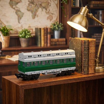 26cm Retro Double-Deck Passenger Train Car Building Blocks Model Green Gray Classic Train Display Toy for Hobbyists