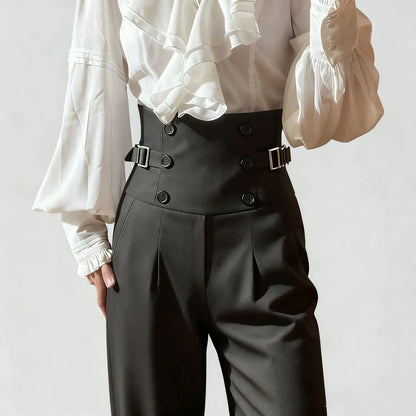 Spring Autumn Lolita Black Versatile High Waist Long Pants Y2K Vintage Trousers Court British Style Straight Pants for Women