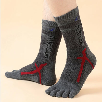 1/3 Pairs Man Sport Toe Terry Socks Long Cotton Compression Towel Bottom Bike Run Outdoor Basketball 5 Finger Calf Socks Damping