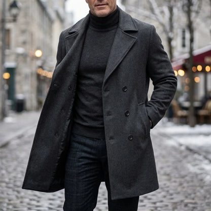 New Men's Coats Double Breasted Coat Autumn Winter Warm Garry Cloth Solid Color Overcoat Medium Long Mens Streetwear Casual Suit
