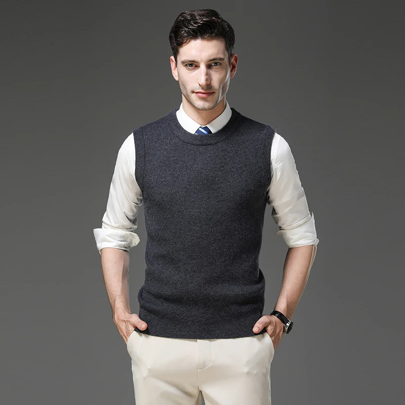 Top Grade Thick Anti-Pilling New Oneck Brand Business Casual Fashion Men Knit Pullover Sweater Vest Autum Winter Sleeveless