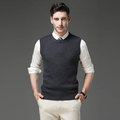 Top Grade Thick Anti-Pilling New Oneck Brand Business Casual Fashion Men Knit Pullover Sweater Vest Autum Winter Sleeveless