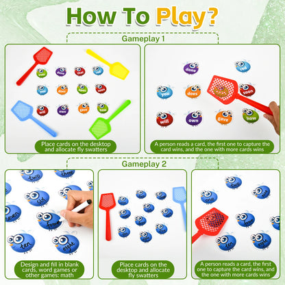 Sight Words Learning Game, Dolch Word Literacy & DIY Swat Educational Games with Dry Erasable Fly Flash Cards, Reading Phonic