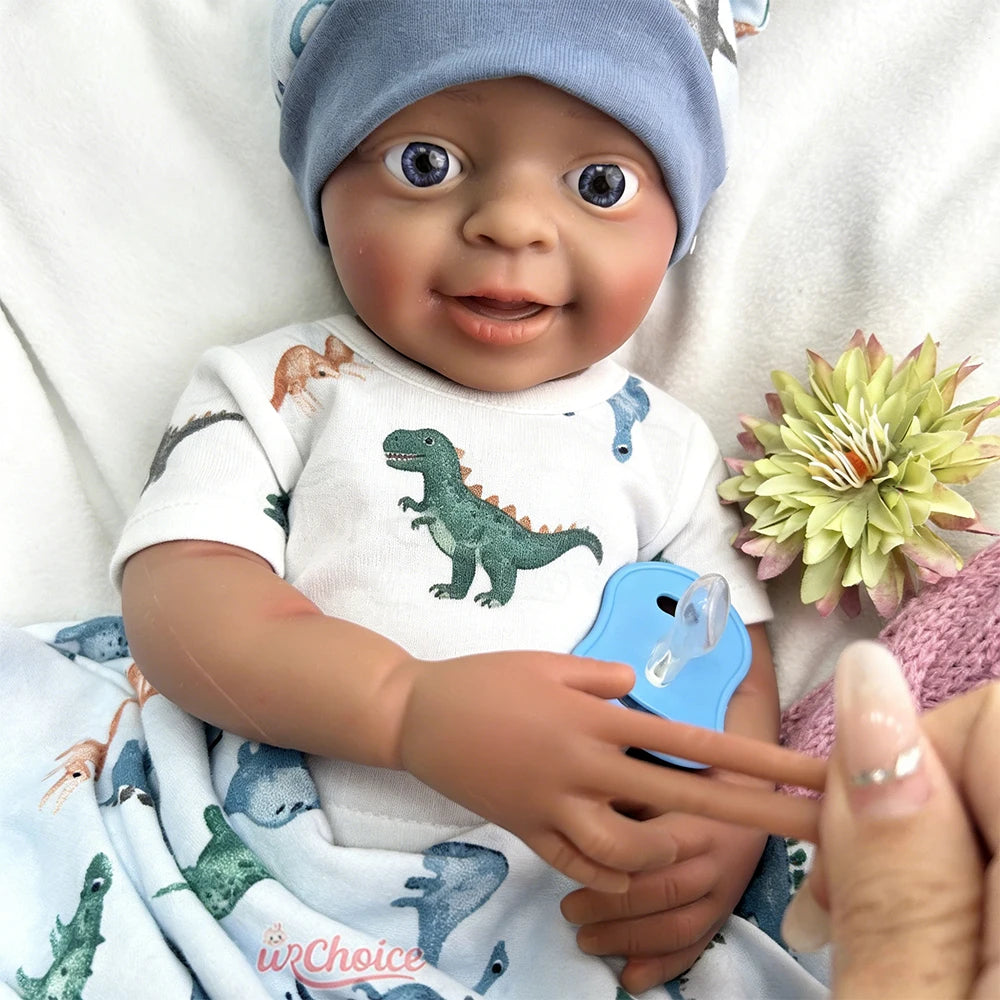 18Inch Dark Skin Full Body Silicone Reborn Baby Realistic Newborn Boy Weighted Lifelike Doll Anatomically Correct for Kids Toy