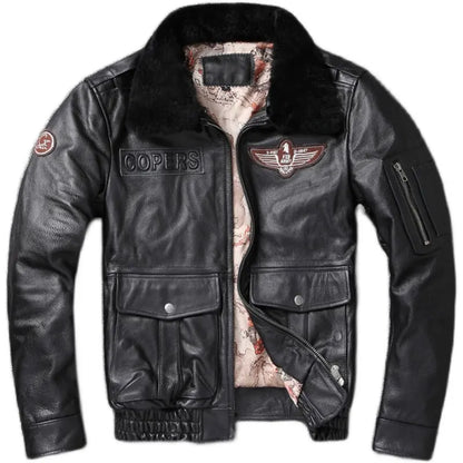 2026 New Winter Men's Warm Cowhide Top Coat Leather Bomber Jacket Detachable Fur Collar Plus Cotton Plus-size Leather for Men