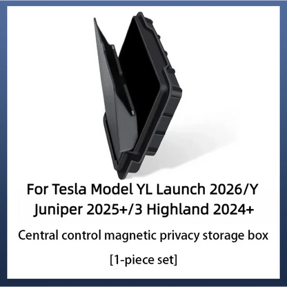 For Tesla Model 3/Y/YL 2024-2026 Hidden Storage Center Console Armrest Front And Rear Flocking Layered Grid Organized Container